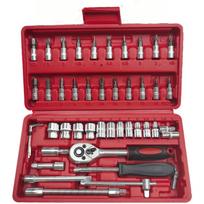 Customizable 46pcs 1/4 Inch Socket Impact Wrench Car Tool Set Steel and Carbon Steel Screw Driver Handles with  Hard Case (as the picture,Hand Tool Kits-red)