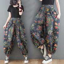 Wide Leg Harem Floral Jeans Women Fashion Ladies Vintage Denim Pants Female Street Style Oversized High Waist Trousers M