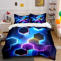 Hexagon Neon Glow Bedding Set Bedding Duvet Cover Set Duvet Cover Pillowcases (1 * Duvet Cover 2 * Pillowcases, without duvet insert) 135x200cm