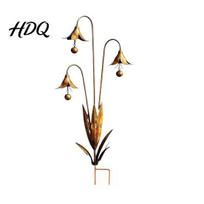 Outdoor Metal Plant Stake Calla Lily Garden with Bells 24 Inch Triple Flower Wind Chime Terrace Accessory Weatherproof Iron Ornament for Patio Lawn 1pc B