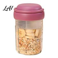 Oats Container with Separate Toppings Overnight Containers Lids And Handles 16oz Plastic