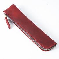 Retro Crazy Horse Leather Apple Pencil Case - Artistic Youth Large Capacity Zipper Stationery Box black