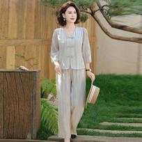 Plus Size Women's Summer Wide-Leg Pants Two-Piece Set for Middle-Aged and Elderly 5XL (Recommended for 145-160 kg)