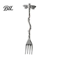 Gold Fruit Fork Dessert with Dragonfly Handle Cake for Birthday Party Home Elegant Nature-Inspired Tableware Gift Food Lovers High Precision Casting