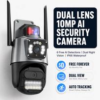 10MP Dual Lens WiFi PTZ Security Camera Outdoor IP66 Waterproof Dual Screen Split View Wireless CCTV Camera Auto Tracking 6 Free AI Human Vehicle Camera
