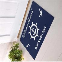 Personalized Welcome Aboard Boat Door Mats, Rubber Backing Welcome Mat, Anchor Nautical Rug, Indoor and Outdoor Gift 40cm x 60cm