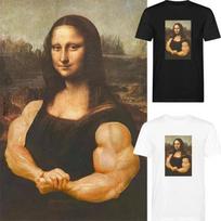 Plus Size New Arrival Mona Lisa Bodybuilding T-shirt Muscle Gym Mimics Funny Fun M