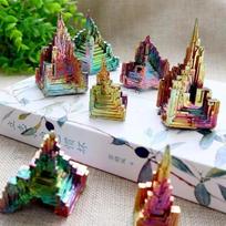 Natural Bismuth Ore Raw Crystals Mineral Chemical Element Iridescent Castle-Style Decoration Metal Specimen Exotic Stone (as the picture,Standard)