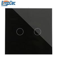 Bingoelec Promotion Touch Screen Glass 2gang 2way Touch Switch 500W Home Wall Switch Normal Touch Switch (Black,86*86&Eu Standard) juoda