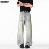 MARK FAIRWHALE Men's Summer Loose Wide-Leg Denim Jeans 5XL mėlyna-pilka spalva