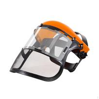 Grass Trimmer Face Guard Splatter Resistant Mesh Transparent Visor Helmet for Cutting, Orange 2-in-1 Top gray