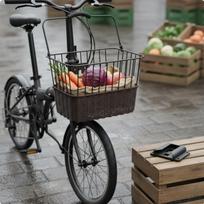 Folding Bike Basket Quick Release Design Woven Front Large Capacity for Commuters, Dark Brown Splice Handle F-base