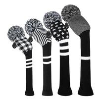 Scott Edward knit golf head cover 4-piece set handmade suitable drivers fairway woods includes long neck Pom-Pom club available variety colors.