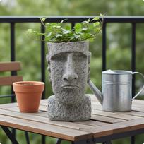 Face Flower Pot Resin HeadShaped Planter Decorative Head for Balcony, Courtyard black