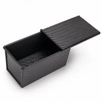 Loaf Pan with Sliding Lid, Black Carbon Steel Rectangular Non Stick Wave Texture Toast Bread Mold for Home Oven Baking Tool juoda