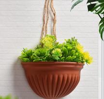 Sieninis pusapvalis kabinamas vazonas Plastikinis 3 skylučių tvirtinimas Gėlių vazonas Vidaus lauko sodo balkono dekoracija 13,5x7x7cm One Size ruda