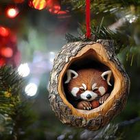 3D Red Panda Tree Hollow Ornament Hanging Decoration Acrylic Material Christmas Tree Pendant with Realistic Animal Design for Holiday Home Decor One Size ruda