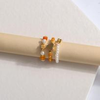Trendy Cute Acrylic Flower Love Heart Bohemia Beaded Rings Women Ring Finger Ring Set Party Jewelry oranžinė