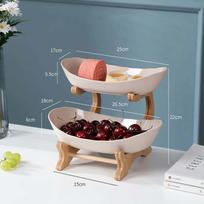 Multi-layers Wood Craft Plastic Fruit Plate Living Room Hoom Snack Plate Vintage Nordic Candy Shelf Rack Table Decor Fruit Plate Basket Snacks Tray 2 Layers smėlis