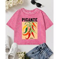 Picante Chillies Print Women Washed Slim T-Shirt Summer Casual Short Sleeve Cotton T Shirts Soft Hip Hop Top M