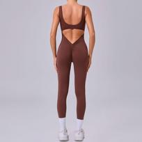 Pleated Sleeveless V-Waist Hip-Lifting Fitness One-Piece Yoga Suit for Outdoor Running Small tamsiai mėlyna spalva