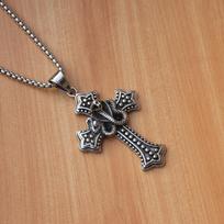 Hip Hop Cobra Cross Necklace Men's Trendy Retro Personality European and American Rock Men's Pendant 50CM(Necklace Size)