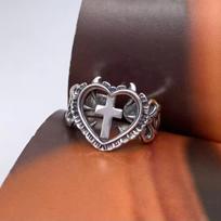 New Abbey Cross Love Ring Gothic Style Retro Niche Dyed Black European and American Style Ring one size(US size 6-13)
