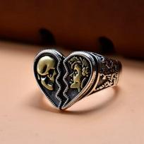Heart-shaped Ring Hip-hop Rock Style Skull Open Ring Ins Style Zinc Couple Ring one  size(6-13)