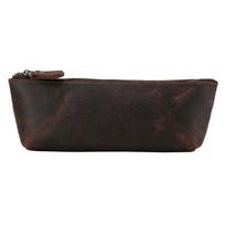 TIDING Promotion Classic Design Custom Logo Genuine Leather Stationery Pen Pouch Leather Pencil Bag (Dark Brown,Leather) tamsiai ruda spalva
