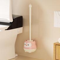 Cute Cartoon-Style Toilet Brush With Base, No-Drill, Wall-Mounted, Long-Handled Design For Bathroom Use, Perfect For All Angles A2