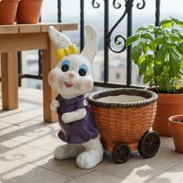 Bunny Flower Pot Sculpture Cute Easter Hare Planter Decor Festive Statue for Lawn, balta