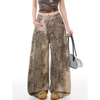 VIONA Trend Y2K Style Vintage Washed Leopard Baggy Women's Jeans Pants for Woman Clothing Wide Leg Streetwear Loose Long Trousers S