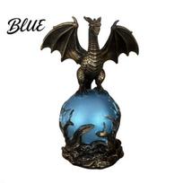 Ambient Room Lighting Dragon Statue with Ball Dark Style Figurine USB Powered Desktop Perched Decor Lamp Ornaments Fantasy Gift for Men & mėlyna