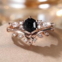 s/set Luxury Crystal Hexagon Stone Engagement Promise Ring Sets For Women Rose Gold Color White Zircon Flower Wedding Jewelry 8