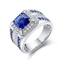 New Men's CopperPlated Alloy Mosaic Blue Square Zircon Ring Jewelry for Birthday Party Accessory  Size 7-13 8