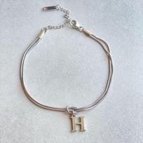 Valentine's Day Stainless Steel Herringbone & Snake Chain Bracelet with 26 Letters Pendant