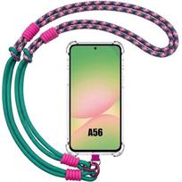 Case for Samsung Galaxy A56 5G, Transparent Silicone with Detachable Shoulder Strap Green Purple žalia
