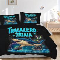 3pcs Tralalero Trilala Shark with Lightning Strikes Graphic Print Home Bedding Set-Universal Three-Piece Suit for Bedroom, Guest Room, Livin 135x200cm