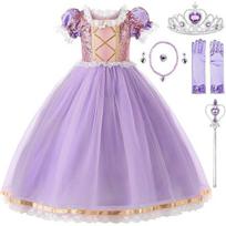 Kids Princess Rapunzel Costume Set - 140cm, 6-7 Years, Royal Pink/Purple, Crown & Accessories, Premium Fabric 140 CM rožinė/karališkos violetinės spalvos
