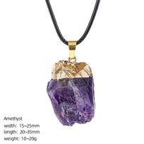 1Pc Natural Raw Rough Crystal Stone Pendant Necklace 20-35x15-25mm Adjustable 45+5cm Black Rope Irregular Healing Gemstone Necklace For Men Women 1Pc/20-35x15-25mm-45+5cm