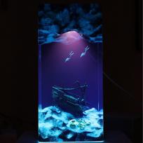 Diver Volcanic Lava Shipwreck Desktop Ornament Marine Art Craft Resin Lamp Modern Design Birthday Housewarming Gift Decoration 18*8*8cm blue
