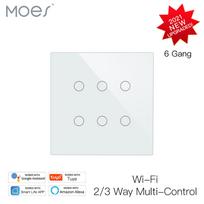 WiFi 6 Gang Wall Touch Smart Light Switch Wireless Smart Life/Tuya 2/3 Way Muilti-Control Association App Relay Status (White,120mm*120mm&Universal Standard) balta