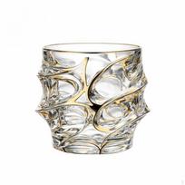 Crystal Whisky Glass for Home Bar, Old Fashioned Glasses Light Luxury Retro, Tumbler Gold Rimmed Irregular Pattern (300ml)