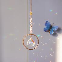 Natural Raw Stone Amethyst Rose Quartz Crystal Handmade Fashion Trend Wind Chime Sun Catcher Home Decoration Car Pendant Heal (as the picture,30cm)
