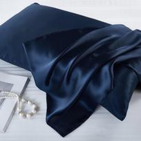 Rectangle 100% Mulberry Silk Pillowcase with Zippered Closure Modern Minimalist Style Plain Design for Home Bedding 5191 zipper style tamsiai mėlyna spalva