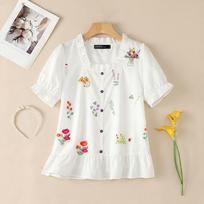 ZANZEA Women Casual Square Collar Loose Floral Prin Short Sleeve Blouse balta