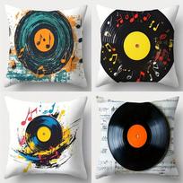 4Pcs Music Vinyl Pillow Covers - 17.7  Square, Contemporary Print Design With Colorful Record Art, Polyester Fabric, Zip Closure Peach skin 18*18(CM)-4Pcs