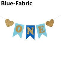 Baby Shower Gold Glitter ONE Garlands Hanging Flag Bunting Banner 1st Birthday Party Decor Fabric mėlyna