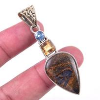Natural Pietersite,Citrine Gemstone 925 Solid Sterling Silver Pendant 2.25  G4r05