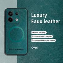 For POCO X6 X6 Pro PU Leather Magnetic Ring Soft Edge Anti-Drop Anti-Fingerprint Phone Case For POCO X6 žalsvai mėlyna